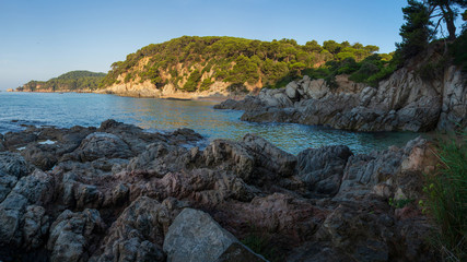 Morning nature landscape of sea rocky beach in lloret de mar, Spain