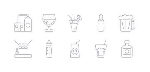 simple gray 10 vector icons set such as absinthe, alcoholic drink, apple juice, baby bottle, bartender, beer mug, beverage. editable vector icon pack