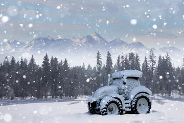 Tuinposter tractor on snow © Biewer_Jürgen