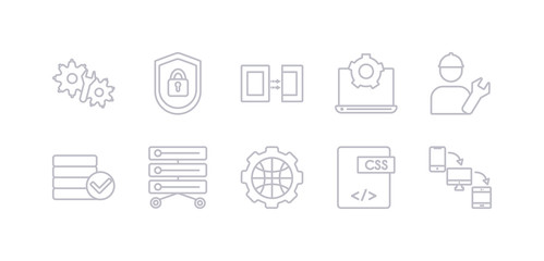 simple gray 10 vector icons set such as cross-platform, css, cyberspace, data storage, database, developer, development. editable vector icon pack