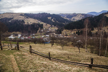 Fototapeta na wymiar Spring landscape in the beautifull Carpathian village