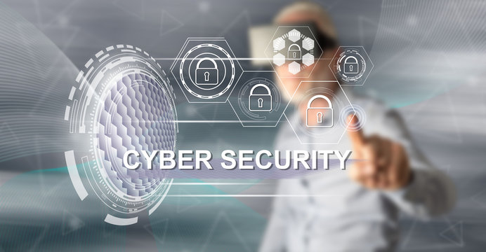 Man touching a cyber security concept