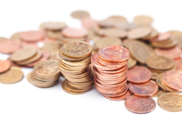 The concept of saving money set up on a white background.