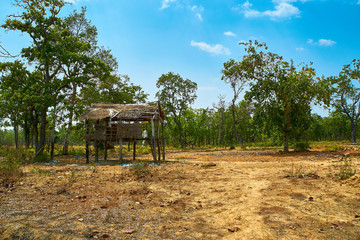 Abandoned hut house in desert north of Kratie, Cambodia