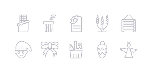Fototapeta premium simple gray 10 vector icons set such as christmas angel, christmas ball, christmas basket, bow, boy, cabin, candelabra. editable vector icon pack