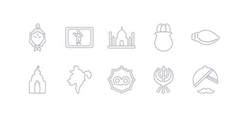 simple gray 10 vector icons set such as turban, sikhism, telugu language, assam, odisha, biju janata dal, ugadi. editable vector icon pack