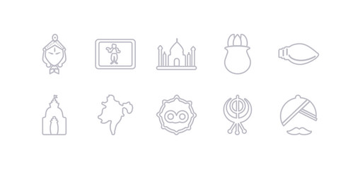 simple gray 10 vector icons set such as turban, sikhism, telugu language, assam, odisha, biju janata dal, ugadi. editable vector icon pack