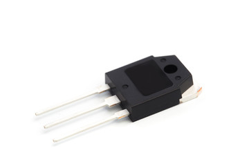 Electronic transistor  isolated on white background macro shot