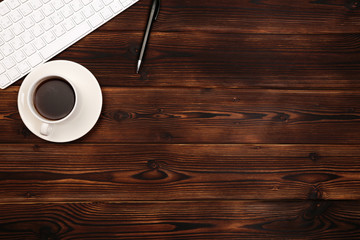 Office desk table with supplies. Flat lay Business workplace and objects. Top view. Copy space for text