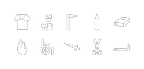 Fototapeta premium simple gray 10 vector icons set such as smoking, surgery, syringe, wheelchair, antibiotics, medical book, ampoule. editable vector icon pack