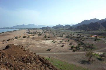 Mountain landscape with dry valley in Fujairah, United Arab Emirates
