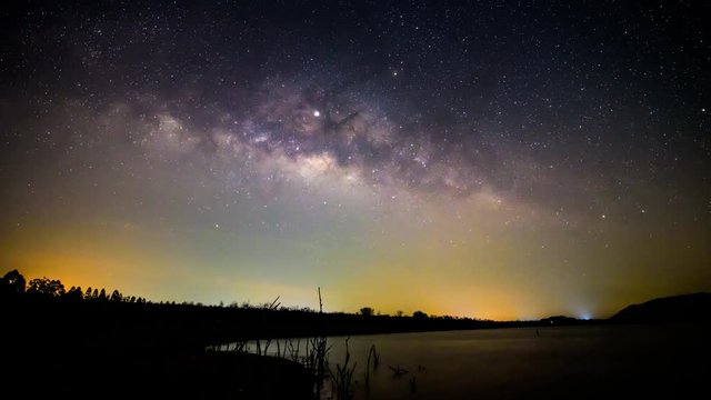 Time lapse of milky way at the lake in night time
