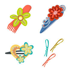 Vector illustration of barrette and hair logo. Collection of barrette and accessories stock symbol for web.