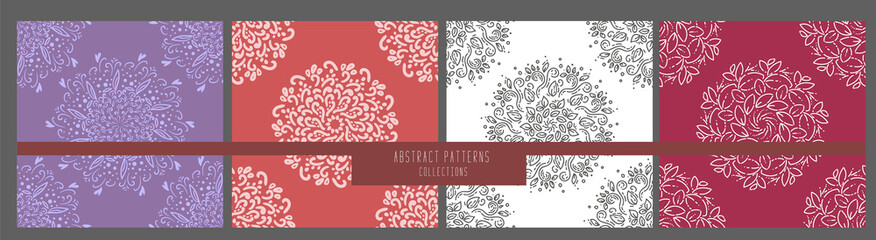 Set of pattern with doodle abstract flowers. Ornate zentangle texture. vector Seamless pattern. for wallpaper, pattern fills, web page background, surface textures.