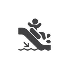 Man slide down on water slide vector icon. filled flat sign for mobile concept and web design. Aquapark water slide glyph icon. Symbol, logo illustration. Pixel perfect vector graphics