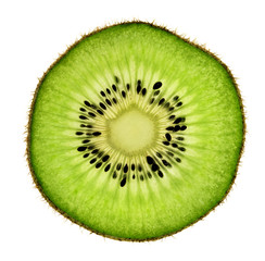 Slice of kiwi fruit isolated on white background. Close up. Top view. High resolution product