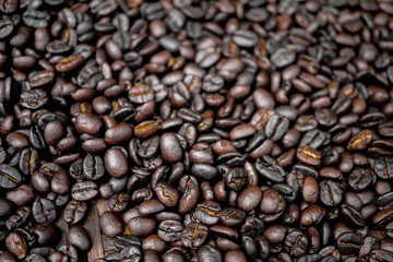 Roast coffee bean background prepare to made fresh coffee drink.