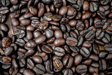 Roast coffee bean background prepare to made fresh coffee drink.