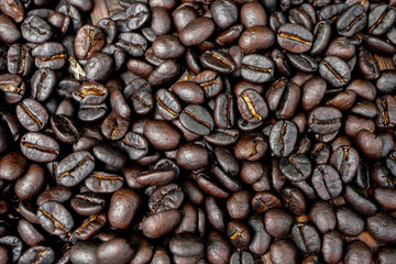 Roast coffee bean background prepare to made fresh coffee drink.