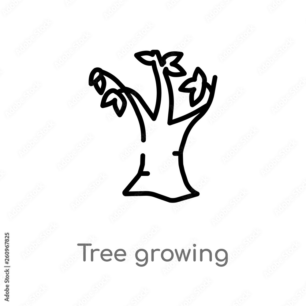Poster outline tree growing vector icon. isolated black simple line element illustration from nature concep