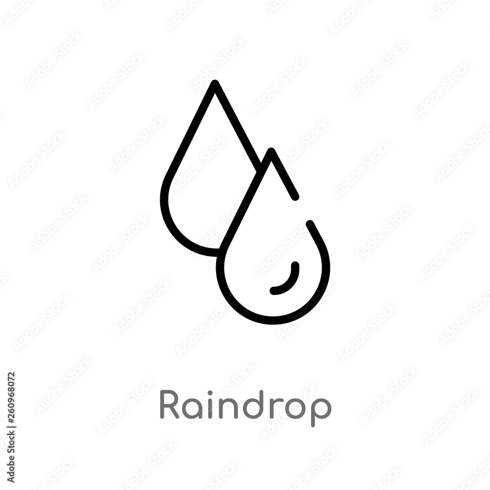 Poster outline raindrop vector icon. isolated black simple line element illustration from nature concept. e