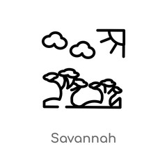 outline savannah vector icon. isolated black simple line element illustration from nature concept. editable vector stroke savannah icon on white background