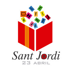 Sant Jordi. Catalonia traditional celebration. abstract vector book and letters