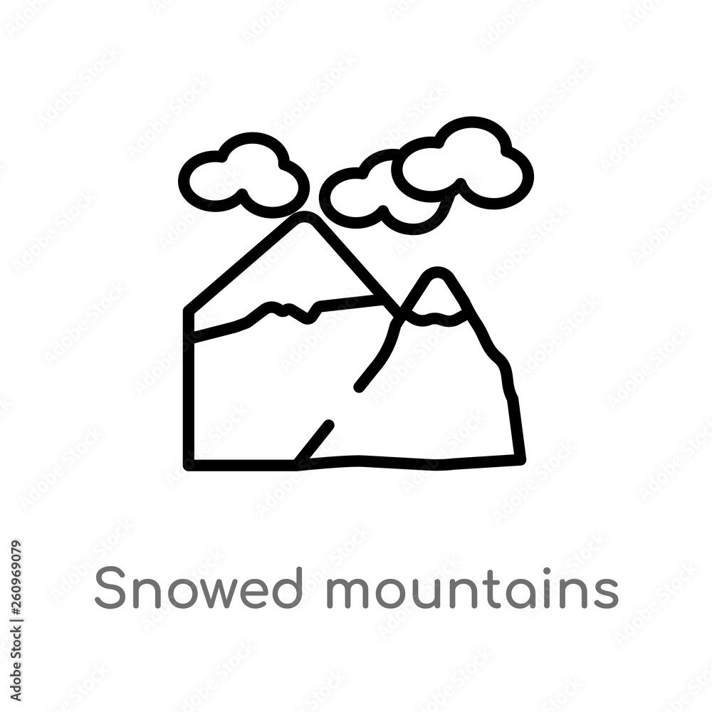Poster outline snowed mountains vector icon. isolated black simple line element illustration from nature co