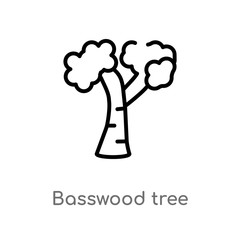 outline basswood tree vector icon. isolated black simple line element illustration from nature concept. editable vector stroke basswood tree icon on white background