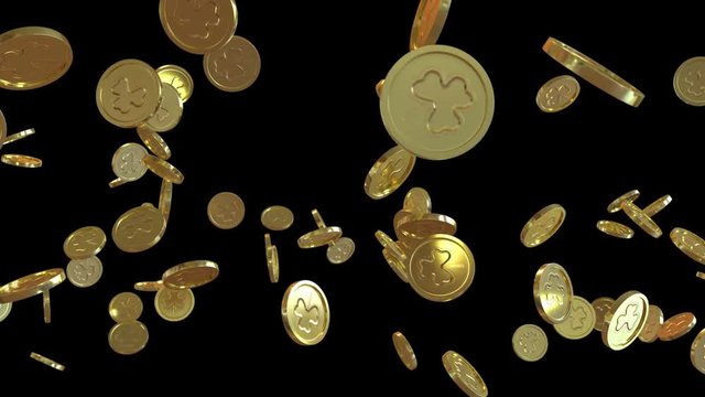 3D animation of Clover Coin falling with alpha layer