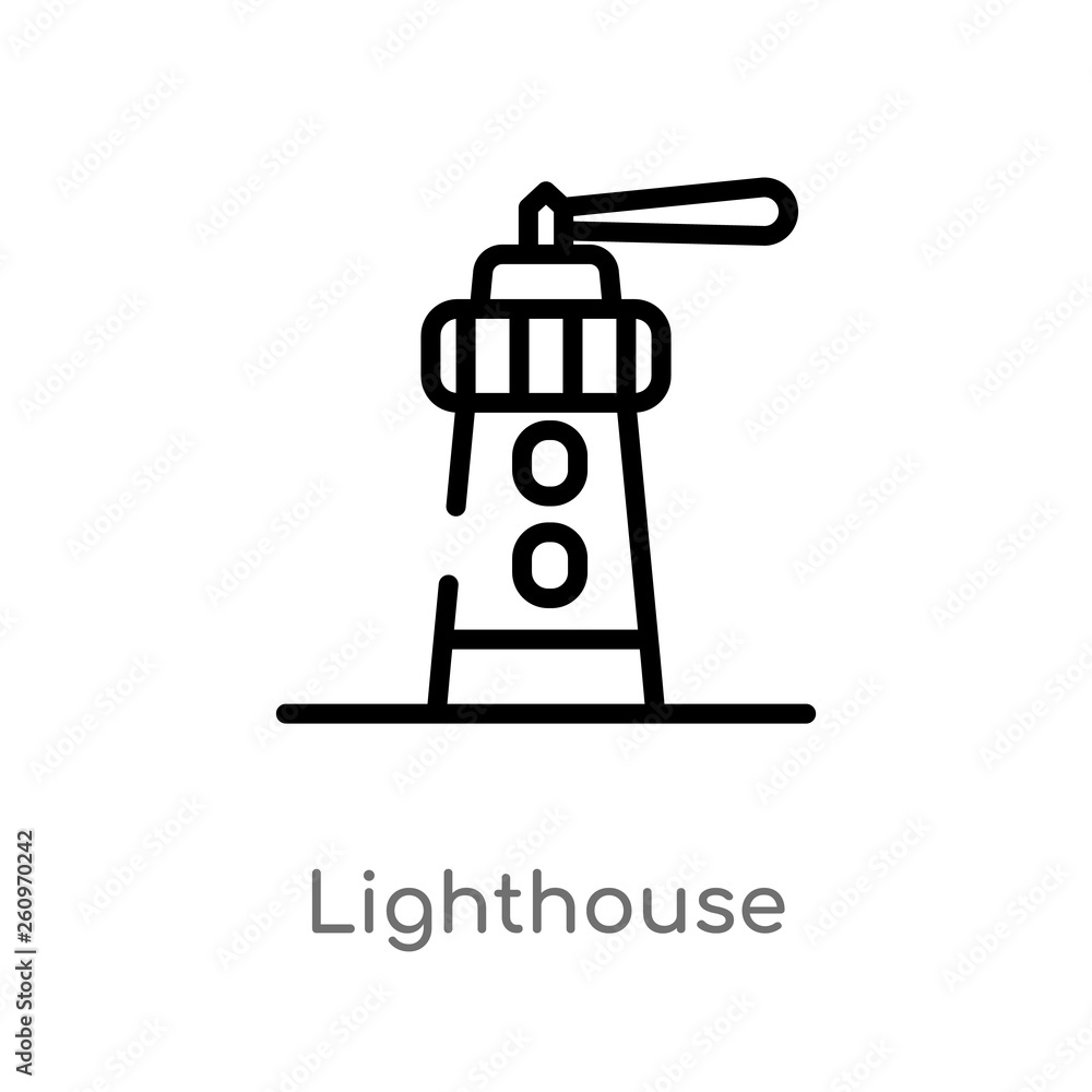 Poster outline lighthouse vector icon. isolated black simple line element illustration from nautical concep
