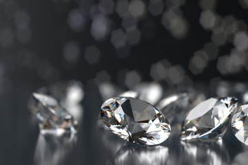 Close Up Diamonds and light bokeh background 3d rendering.