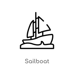 outline sailboat vector icon. isolated black simple line element illustration from nautical concept. editable vector stroke sailboat icon on white background