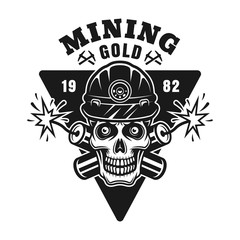 Goldminer skull and two dynamites vector emblem