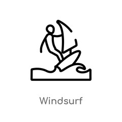 outline windsurf vector icon. isolated black simple line element illustration from nautical concept. editable vector stroke windsurf icon on white background