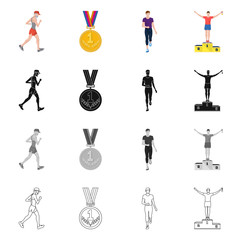 Vector design of sport  and winner symbol. Set of sport  and fitness  vector icon for stock.