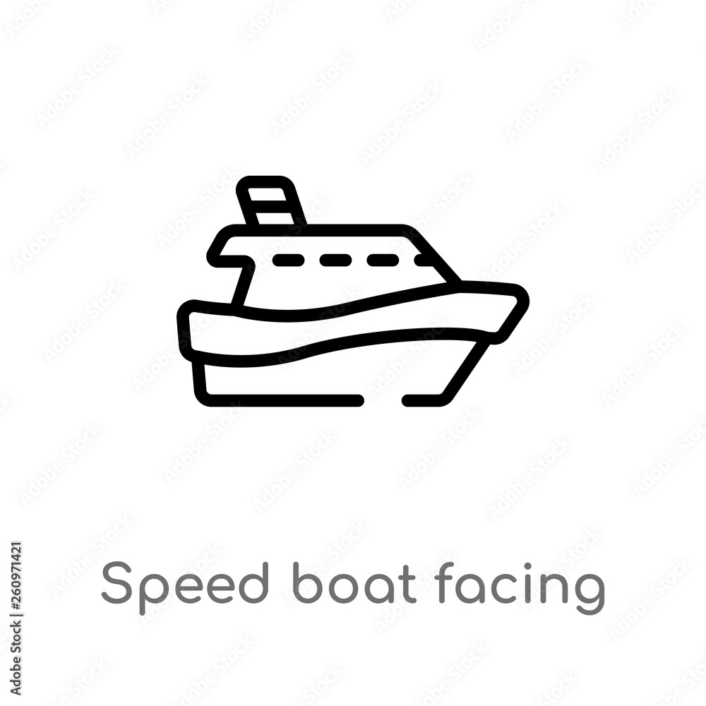 Poster outline speed boat facing right vector icon. isolated black simple line element illustration from na