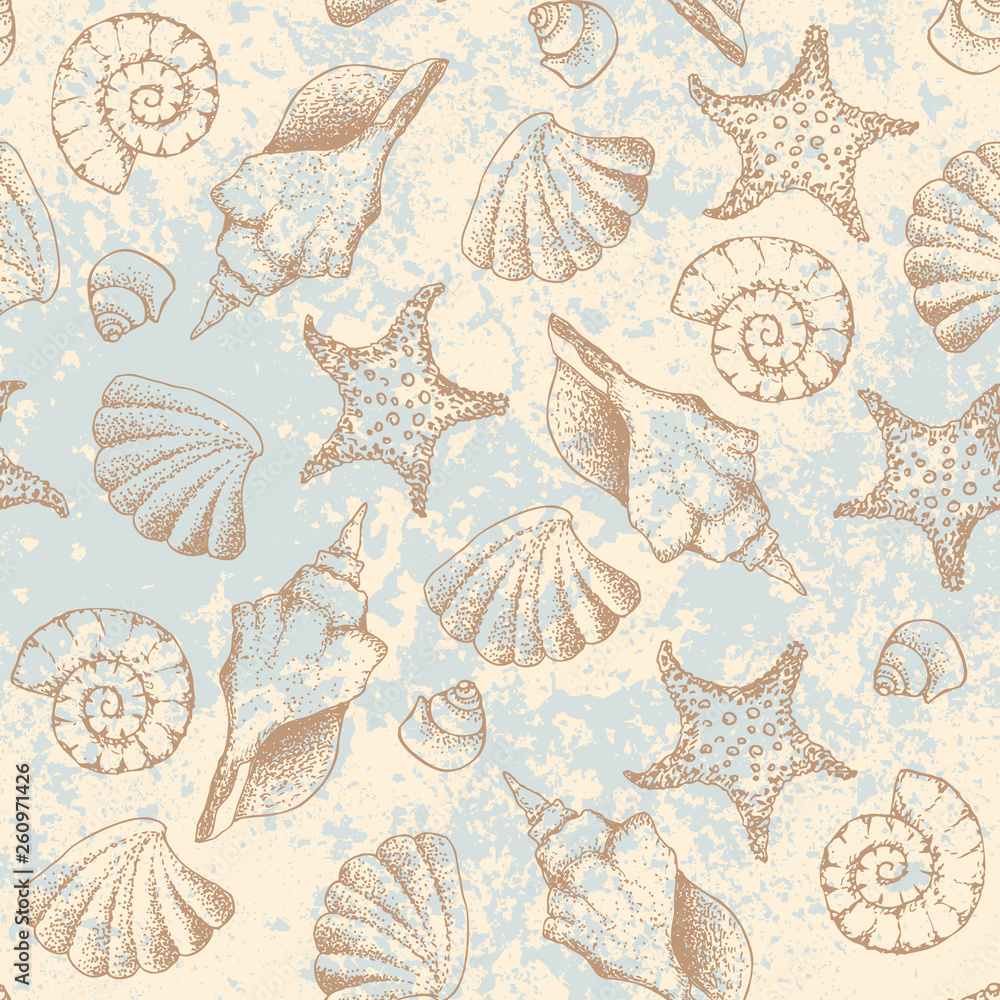 Poster blue waves pattern and hand draw in marine style.