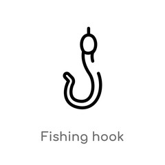 outline fishing hook vector icon. isolated black simple line element illustration from nautical concept. editable vector stroke fishing hook icon on white background