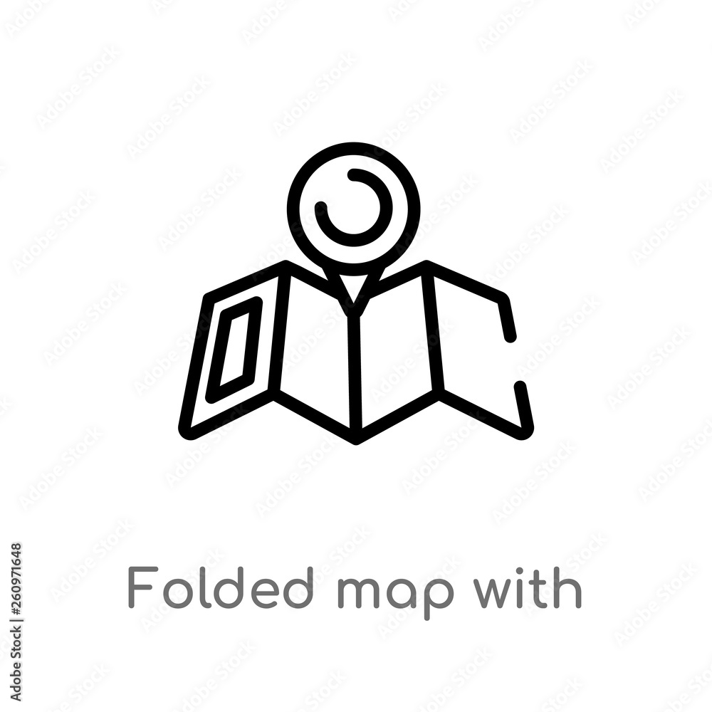 Poster outline folded map with placeholder vector icon. isolated black simple line element illustration fro