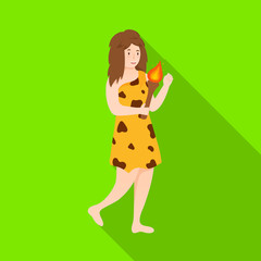 Vector illustration of woman and prehistoric logo. Collection of woman and female stock vector illustration.