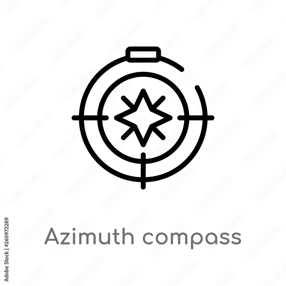 Poster outline azimuth compass vector icon. isolated black simple line element illustration from nautical c