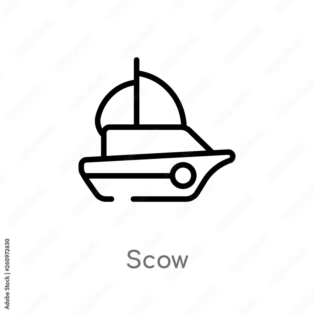 Poster outline scow vector icon. isolated black simple line element illustration from nautical concept. edi