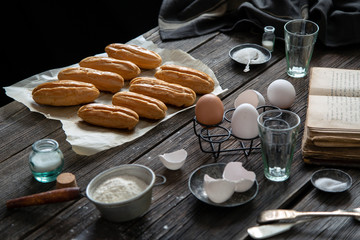 Process of cooking french dessert eclairs