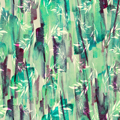 Vintage seamless watercolor pattern of plants, wild grasses, algae, twigs, branch, basil, sprout, plant. watercolor stylish pattern. Abstract paint splash. Trendy background. Abstract grunge texture