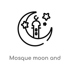 outline mosque moon and star vector icon. isolated black simple line element illustration from other concept. editable vector stroke mosque moon and star icon on white background