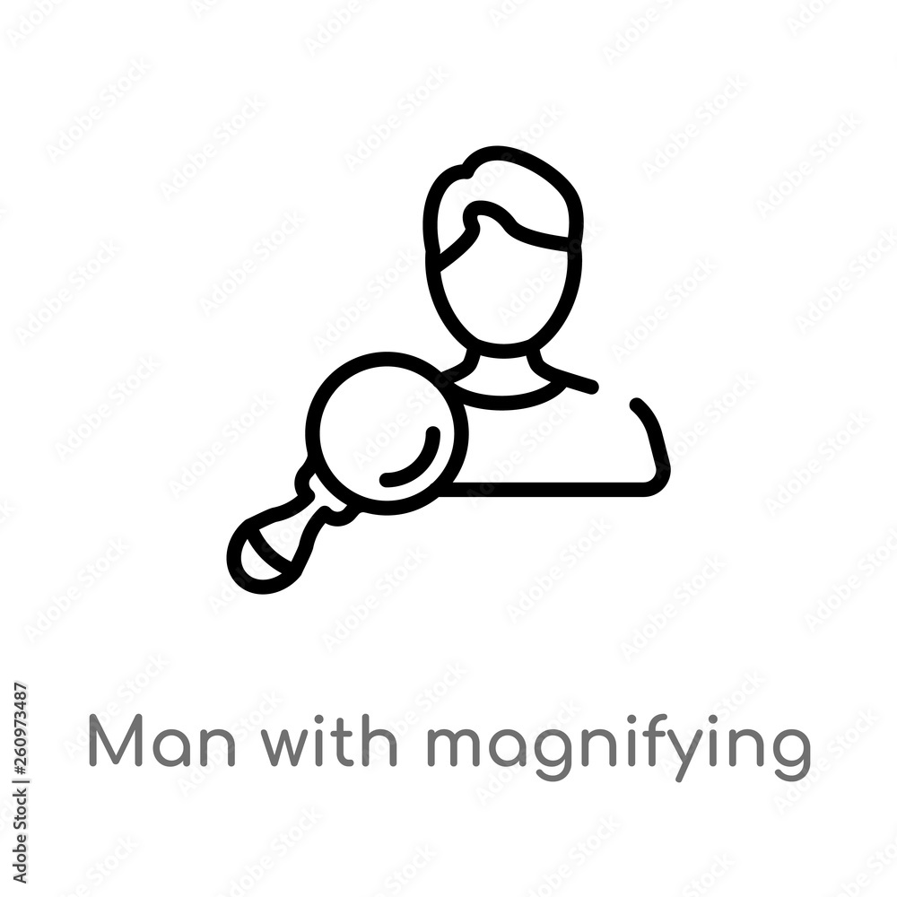 Aufkleber outline man with magnifying flass vector icon. isolated black simple line element illustration from 