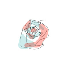 Hand drawn minimalistic rose flower, one single continuous black line simple drawing. isolated on white background. Stock vector illustration.