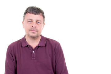 Relaxed middle-aged man on white background and copy space