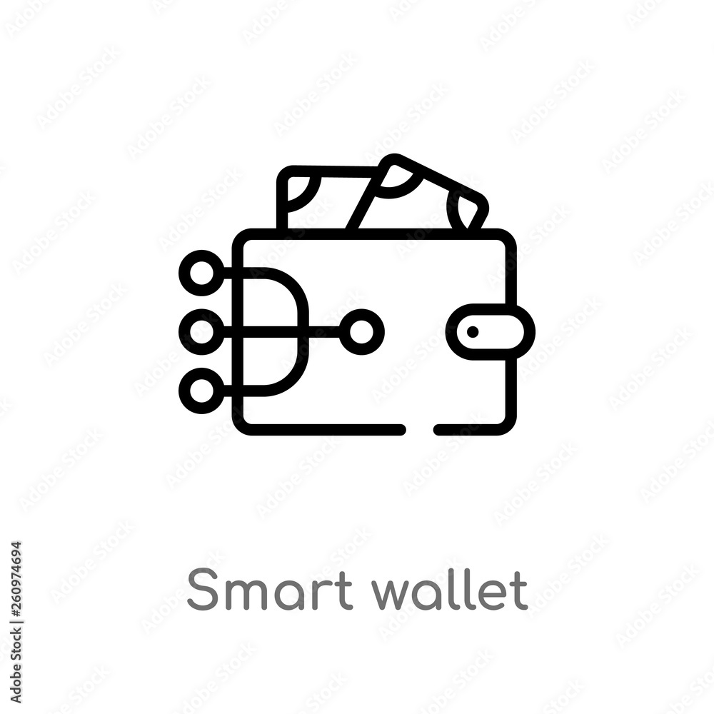 Poster outline smart wallet vector icon. isolated black simple line element illustration from other concept